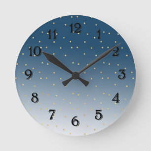 Gold Stars Sky Shine Bright Ombre Round Clock