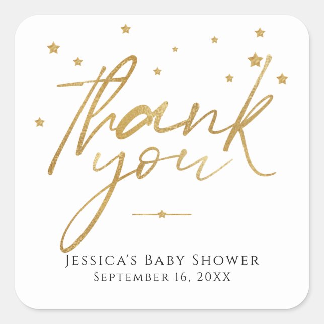 Gold Stars Thank You Baby Shower Square Sticker (Front)
