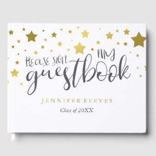 Gold Stars & White Graduation Guest Book