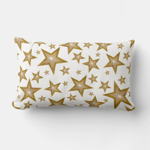 "Gold" Stars White printed lumbar gold back Pillow