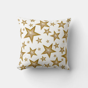 "Gold" Stars White 'Text' square white back Throw Pillow