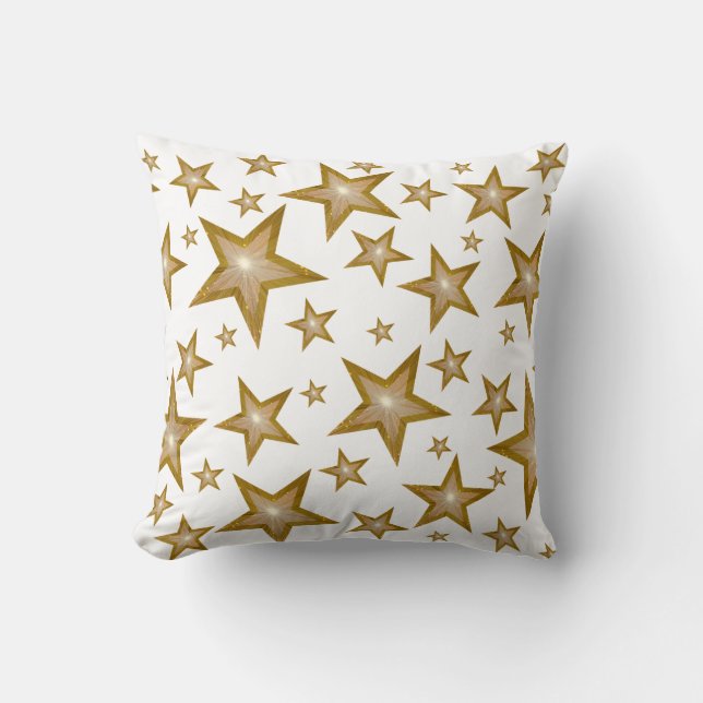 "Gold" Stars White 'Text' square white back Throw Pillow (Front)