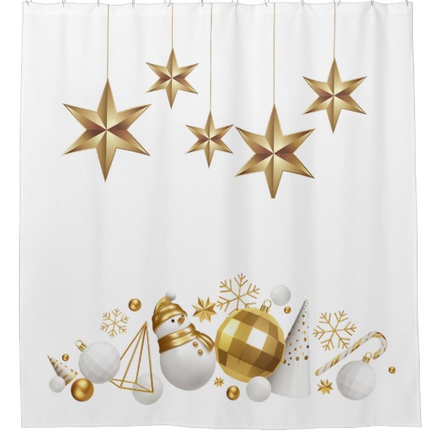 Gold Stars with Gold and White Christmas Ornaments (Front)