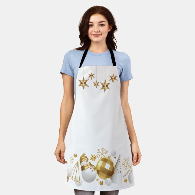 Gold Stars with Gold and White Christmas Ornaments Apron (Worn)