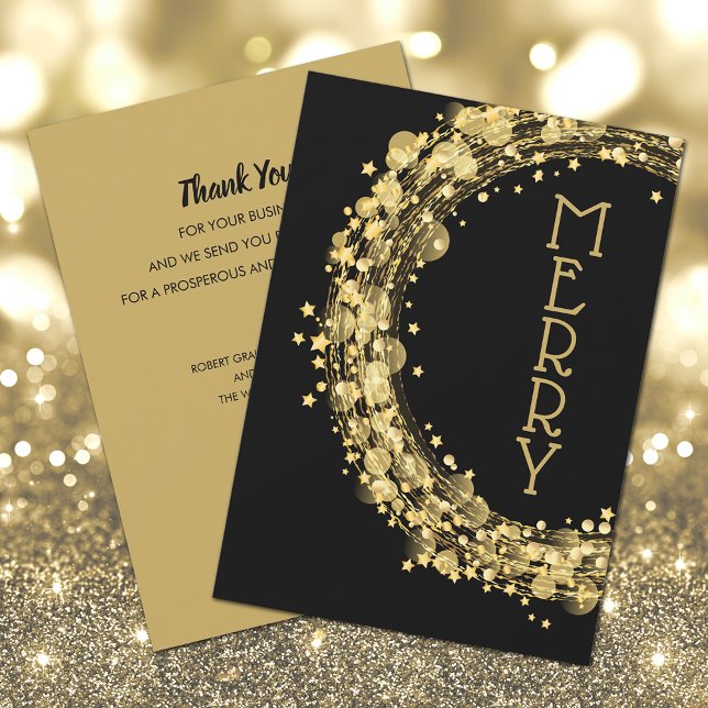 Gold Stars Wreath on Black Business Holiday Card (Creator Uploaded)