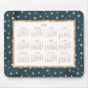 Gold Stars Yearly 2017 Calendar Mouse Pad Midnight