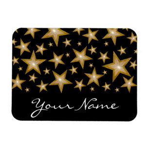 "Gold" Stars 'Your Name' flexible magnet black