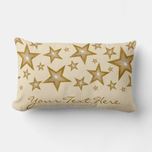 "Gold" Stars ''Your Text' lumbar cream Pillow