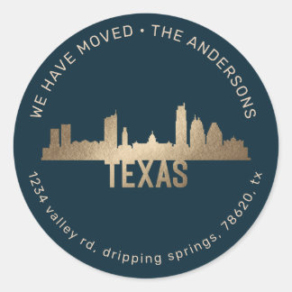 gold state proud texas moving announcement classic round sticker