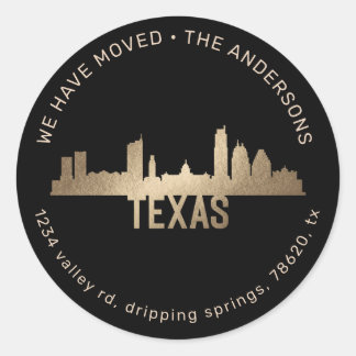 gold state proud texas moving announcement classic round sticker