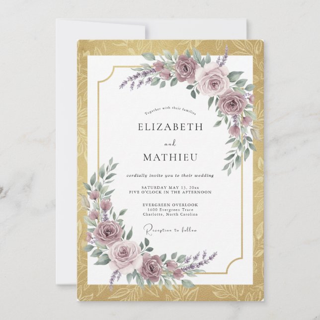 Gold Stately Romantic Wedding Invitation (Front)