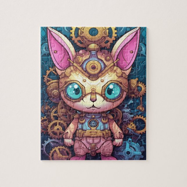  Gold Steampunk Cat Robot Jigsaw Puzzle (Vertical)
