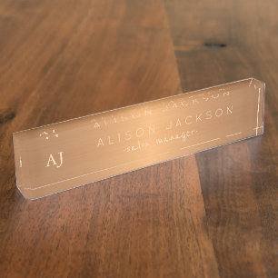 Gold steel copper metallic business name monogram nameplate