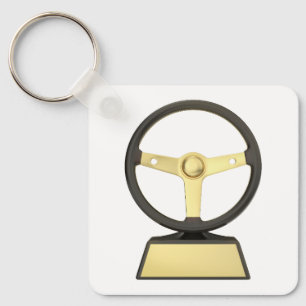 Gold steering wheel trophy keychain