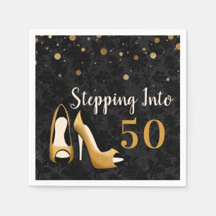 Gold Stepping into 50 Woman's Birthday Party Napkin