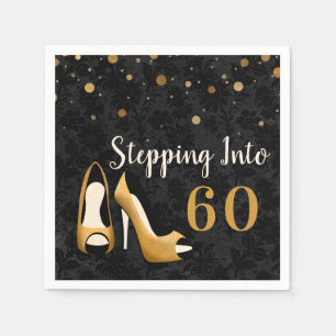 Gold Stepping into 60 Woman's Birthday Party Napkin