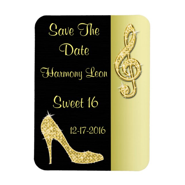 Gold Stiletto & Treble Cleft 16th Save The Date Magnet (Vertical)