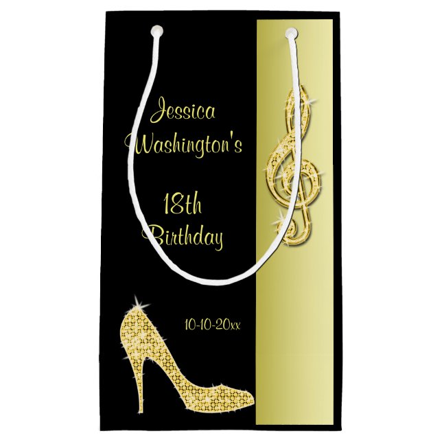 Gold Stiletto & Treble Cleft 18th Birthday Party Small Gift Bag (Front)