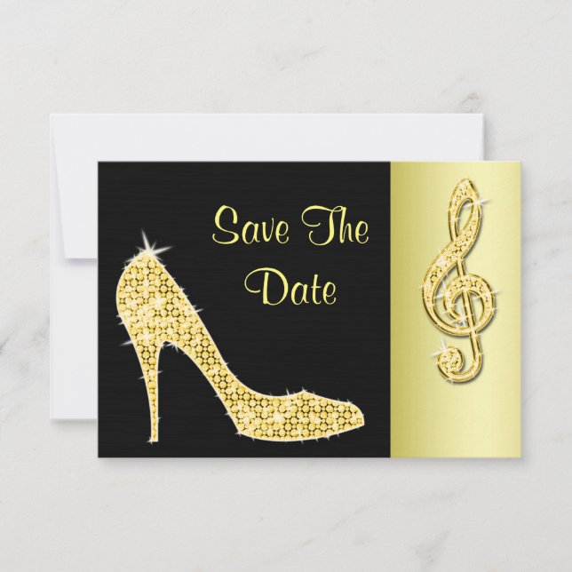 Gold Stiletto & Treble Cleft 18th Save The Date (Front)