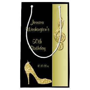 Gold Stiletto & Treble Cleft 50th Birthday Party Small Gift Bag