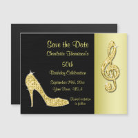 Gold Stiletto & Treble Cleft 50th Save The Date