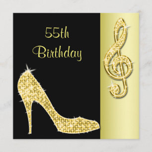 Gold Stiletto & Treble Cleft 55th Birthday Invitation