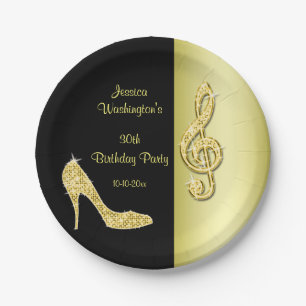 Gold Stiletto & Treble Cleft Birthday Paper Plate