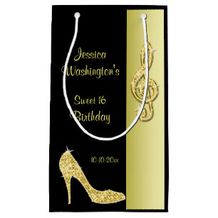 Gold Stiletto & Treble Cleft Sweet 16 Birthday Small Gift Bag
