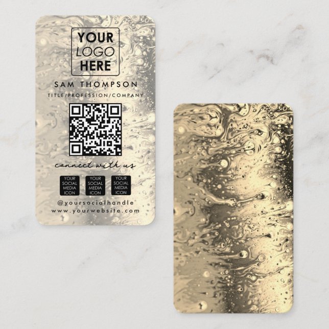 Gold Stone Connect with Us Social Media QR Code Business Card (Front/Back)