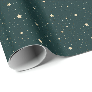 Gold Strars On Green Wrapping Paper