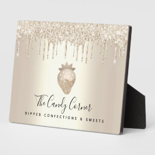 Gold Strawberry Glitter Drips Chef Dessert Sweets Plaque