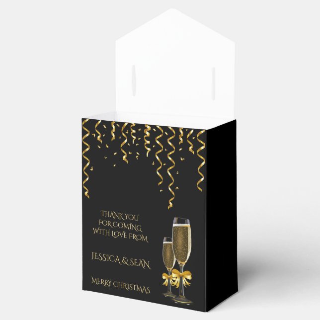 Gold Streamers & Champagne Christmas Favor Box (Opened)