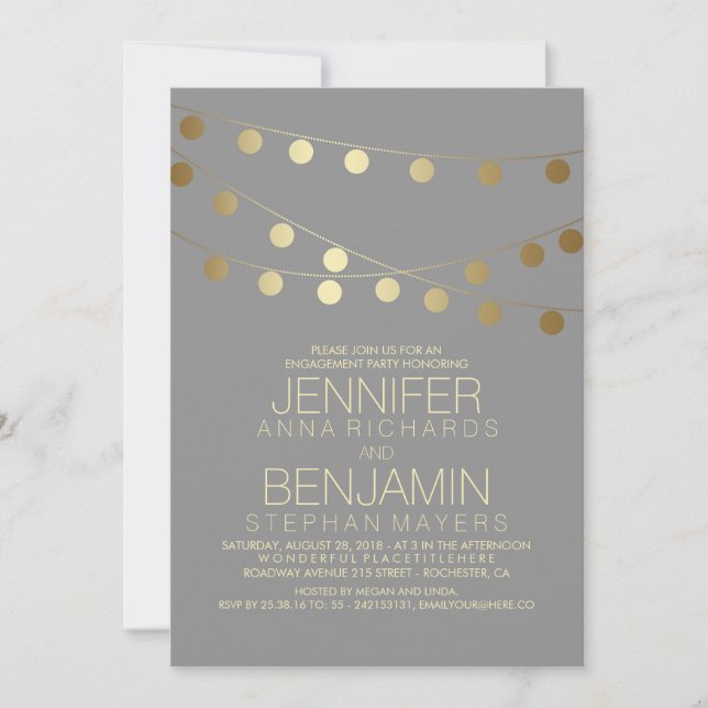Gold String Lights Modern Engagement Party Invitation (Front)