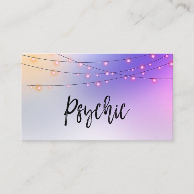 *~* Gold String Lights Ombre Pastel Psychic Medium Business Card (Front)