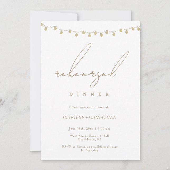Gold String Lights Rehearsal Dinner Invitation (Front)