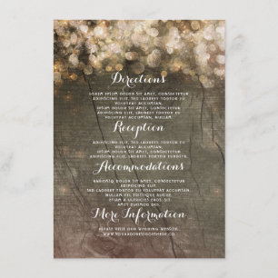 Gold String Lights Rustic Wedding Details Enclosure Card