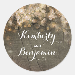 Gold String Of Lights Rustic Barn Wedding Classic Round Sticker