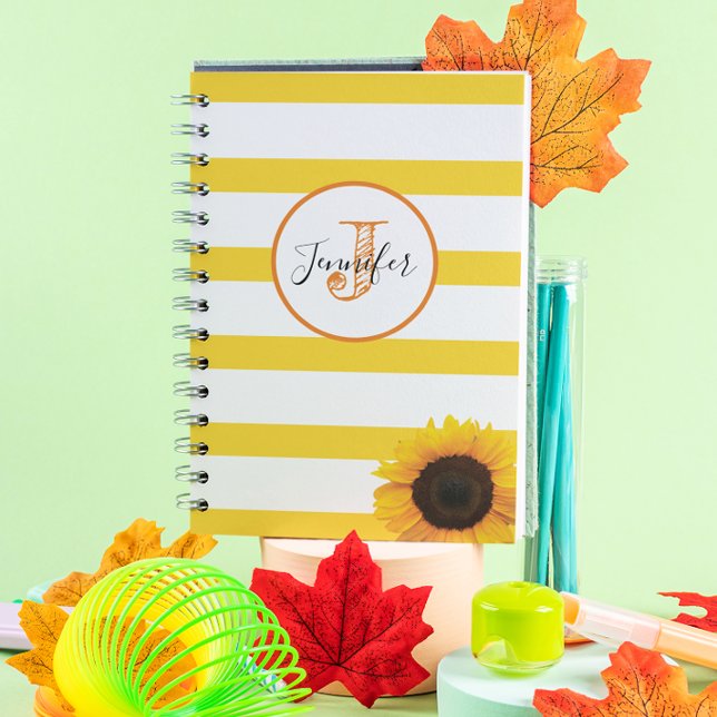 Gold Stripe and Sunflower Monogrammed Personalized Planner (Creator Uploaded)
