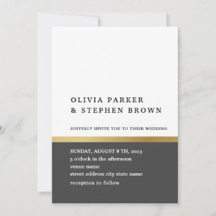 Gold stripe. Elegant black and white Wedding Invitation