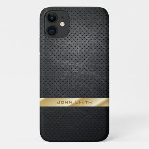 Gold Stripe Faux Dark Grunge Metal with Name iPhone 11 Case