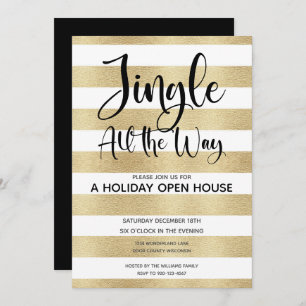 Gold Stripe Jingle All The Way Holiday Open House Invitation