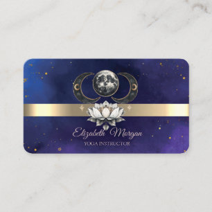 Gold Stripe Lotus Moon Blue Yoga Instructor  Business Card