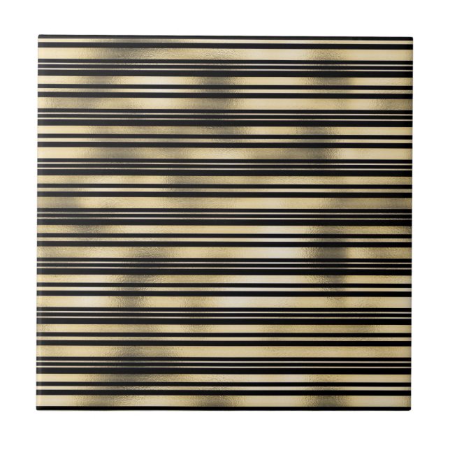 Gold stripe pattern shimmer foil sheen black tile (Front)