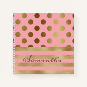 Gold Stripe Polka Dot Name Girly Notebook