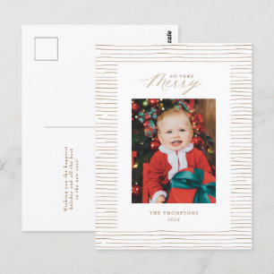 Gold Stripe So Very Merry Photo Christmas Postcard