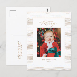 Gold Stripe So Very Merry Photo Christmas Postcard