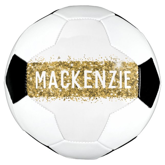 Gold Stripe Sparkly Monogram Name Personalized Soccer Ball (Rotated)