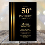 Gold Striped Black 50th Birthday Party Invitation<br><div class="desc">Invite your friends and loved ones to your birthday celebration with this modern gold striped black 50th birthday party invitation. The customizable text area in this invitation template allows you to include all the necessary details for your special birthday celebration, including the date, time, venue, and RSVP information. A variety...</div>