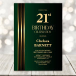Gold Striped Black Green 21st Birthday Party Invitation<br><div class="desc">Invite your friends and loved ones to your birthday celebration with this modern gold striped black and green 21st birthday party invitation. The customizable text area in this invitation template allows you to include all the necessary details for your special birthday celebration, including the date, time, venue, and RSVP information....</div>