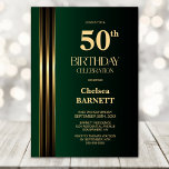 Gold Striped Black Green 50th Birthday Party Invitation<br><div class="desc">Invite your friends and loved ones to your birthday celebration with this modern gold striped black and green 50th birthday party invitation. The customizable text area in this invitation template allows you to include all the necessary details for your special birthday celebration, including the date, time, venue, and RSVP information....</div>
